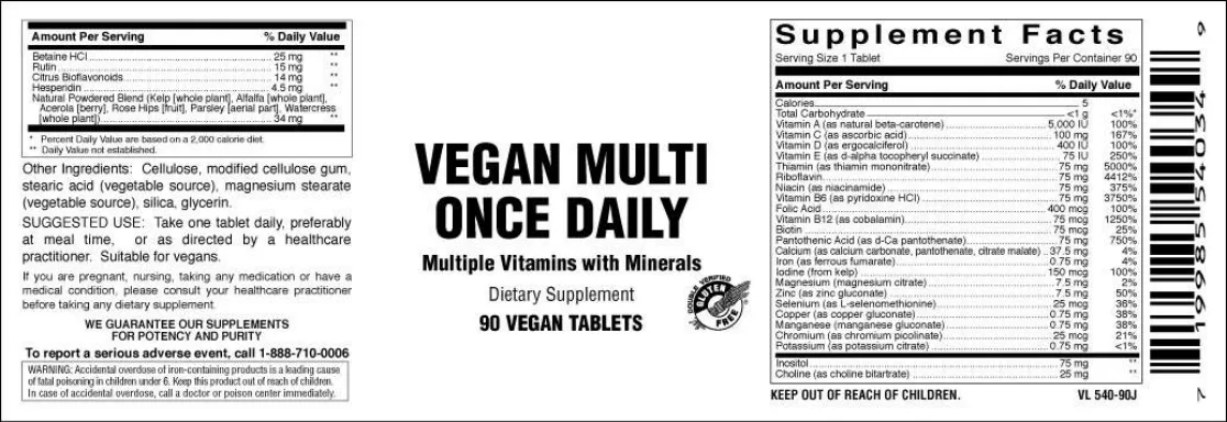 Label for Vegan Multi Once Daily