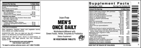 Label for Iron-Free Men's Once Daily