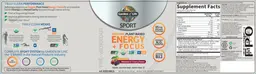 Label for Organic Plant-Based Energy + Focus Blackberry Cherry Flavor