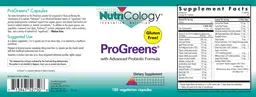 Label for ProGreens Capsules with Advanced Probiotic Formula