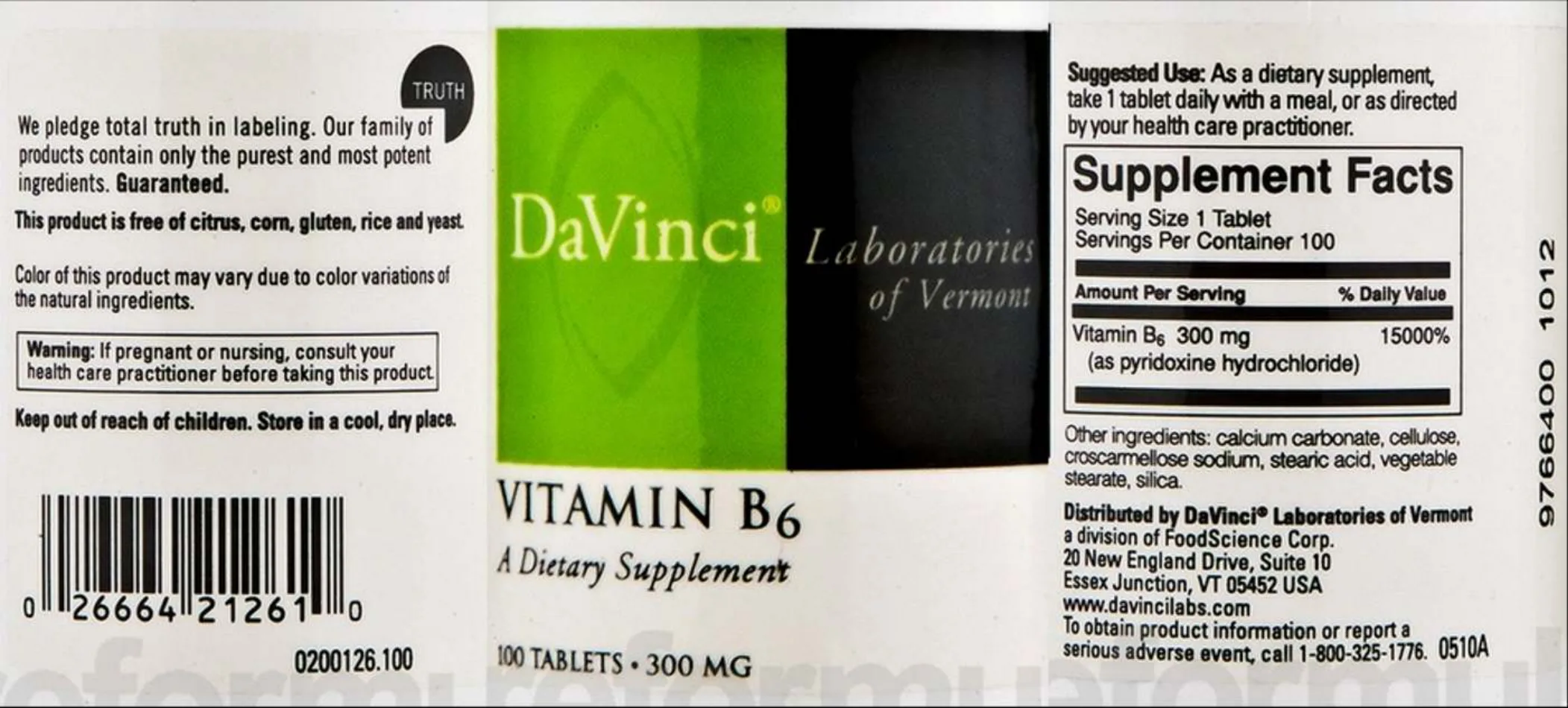 Label for Vitamin B6