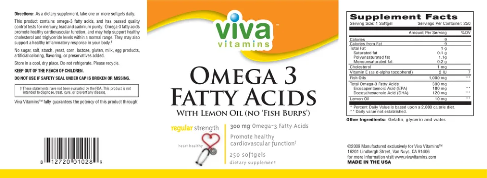 Label for Omega 3 Fatty Acids Regular Strength