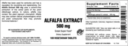 Label for Alfalfa Extract 500 mg