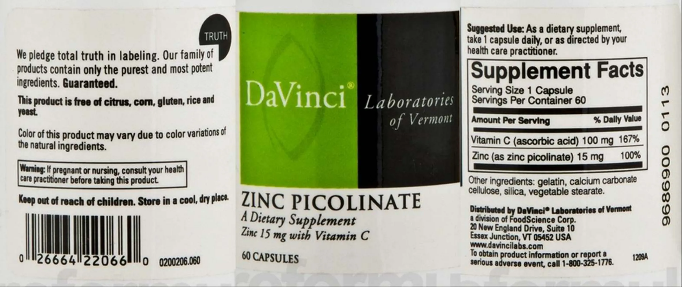 Label for Zinc Picolinate