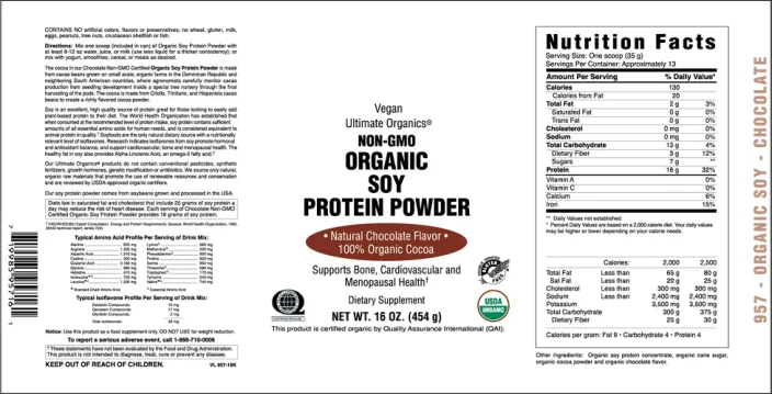 Label for Organic Soy Protein Powder Natural Chocolate Flavor