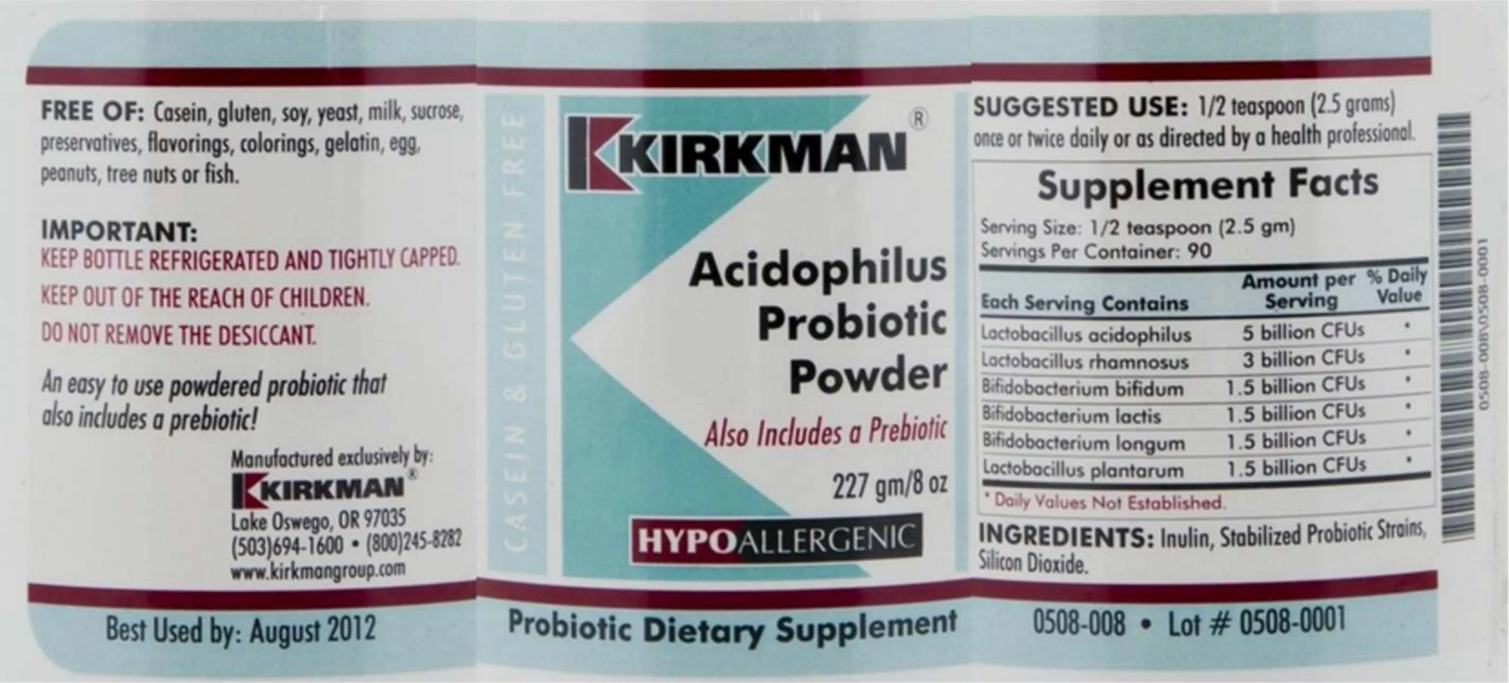 Label for Acidophilus Probiotic Powder