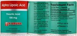 Label for Alpha Lipoic Acid 100 mg