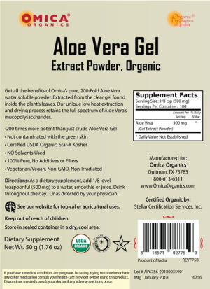 Aloe Vera Gel Extract Powder, Organic