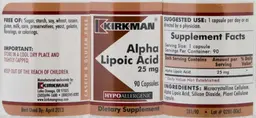 Label for Alpha Lipoic Acid 25 mg Hypoallergenic