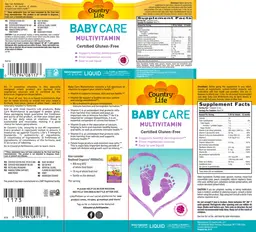 Label for Baby Care Multivitamin Natural Raspberry Flavor