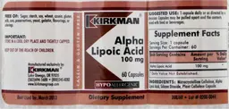 Label for Alpha Lipoic Acid 100 mg