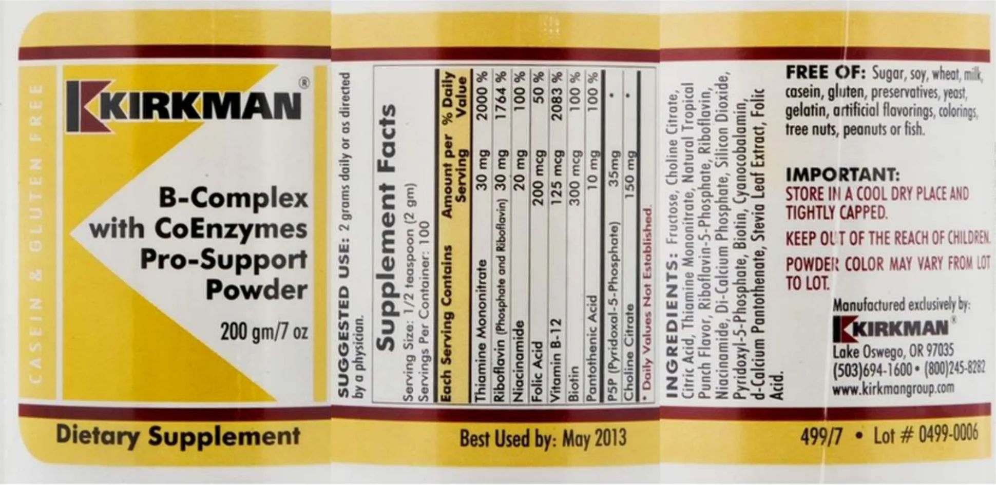 Label for B-Complex With CoEnzymes Pro-Support Powder