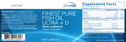 Label for Finest Pure Fish Oil Ultra + D Natural Orange Flavor