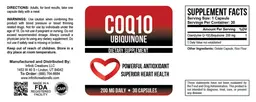 Label for CoQ10 Ubiquinone 200 mg daily