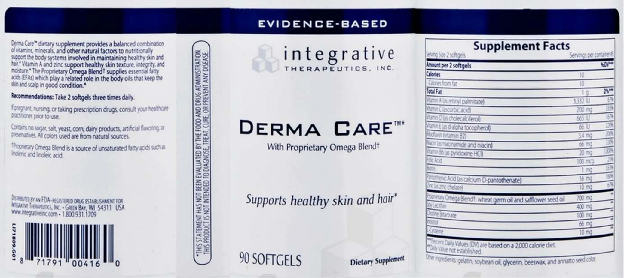 Label for Derma Care With Proprietary Omega Blend