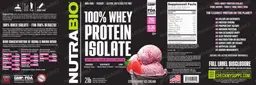 Label for 100% Whey Protein Isolate Strawberry Ice Cream