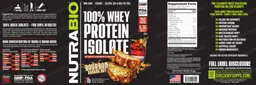 Label for 100% Whey Protein Isolate Bourbon Banana Nut