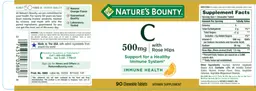 Label for C 500 mg with Rose Hips Natural Orange Flavor