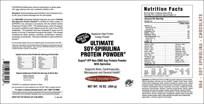 Label for Ultimate Soy-Spirulina Protein Powder Natural Chocolate Flavor