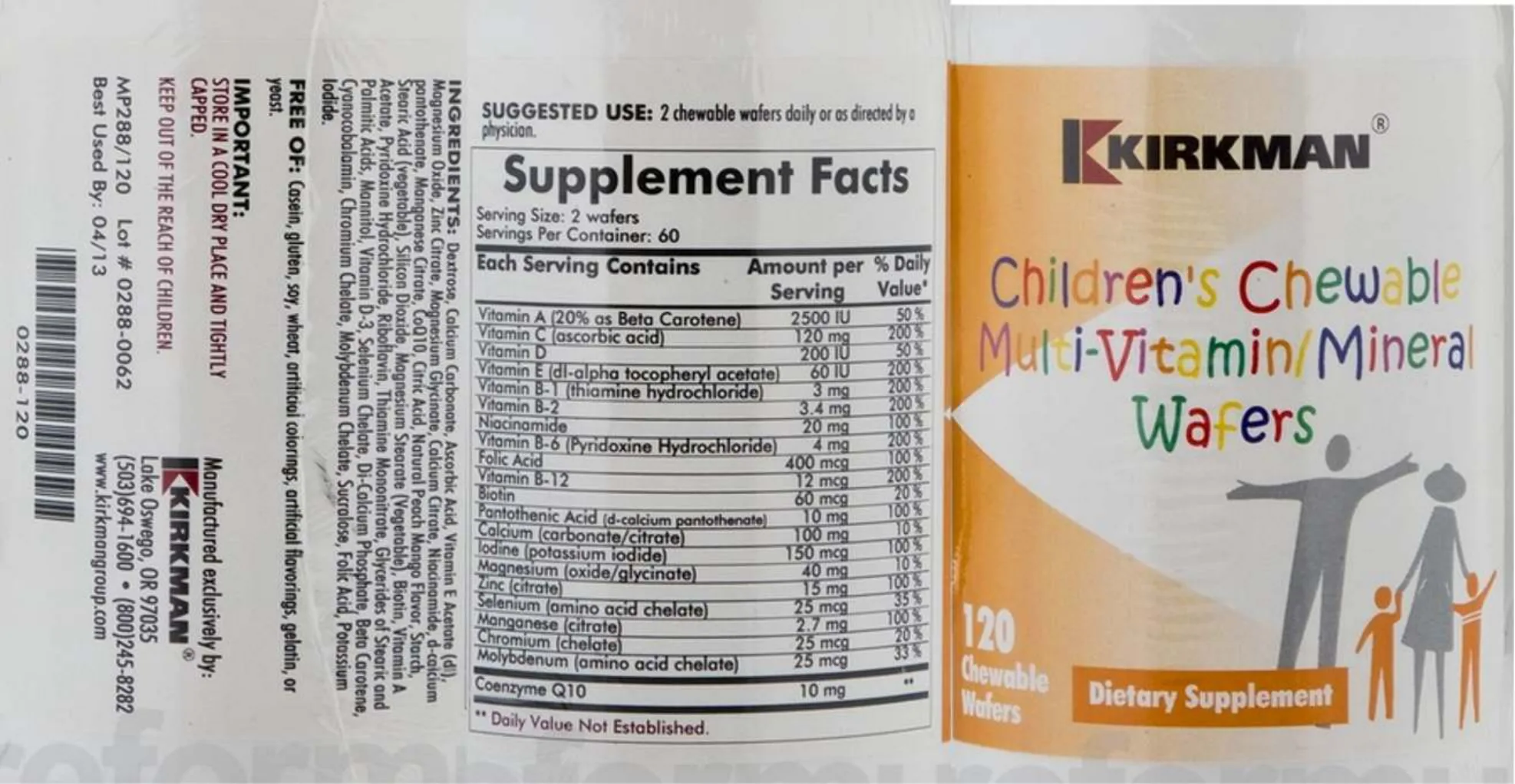 Label for Children's Chewable Multi-Vitamin/Mineral Wafers