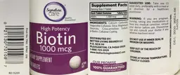Label for High Potency Biotin 1000 mcg
