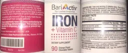 Label for Iron + Vitamin C Orange Flavor