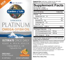 Label for Platinum Omega-3 Fish Oil Orange Flavor