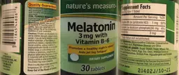 Label for Melatonin 3 mg with Vitamin B-6