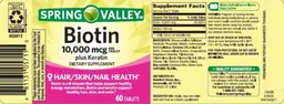 Label for Biotin 10,000 mcg plus Keratin