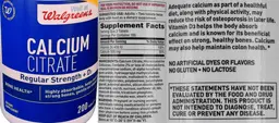 Label for Calcium Citrate Regular Strength + D3