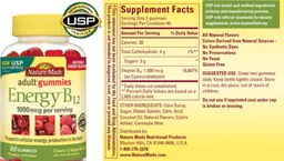 Label for Energy B12 Adult Gummies 1000 mcg