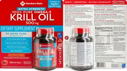 Label for Extra Strength 100% Pure Omega-3 Krill Oil 500 mg