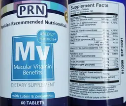 Label for Mv Macular Vitamin Benefits