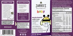 Label for Multivitamin with Iron Supplement Natural Grape Flavor
