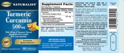 Label for Turmeric Curcumin 500 mg