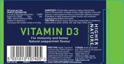 Label for Vitamin D3 Natural Peppermint Flavour