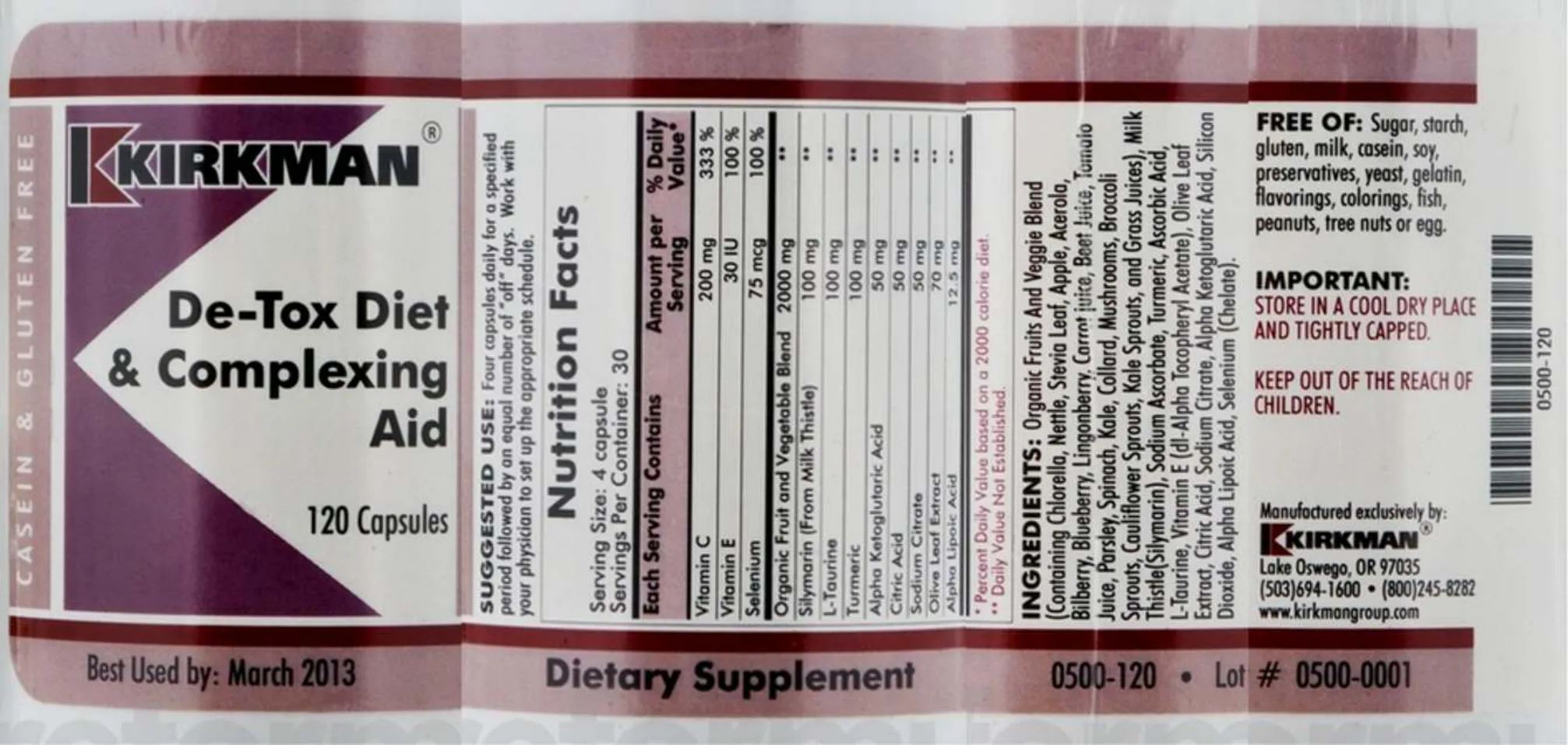 Label for De-Tox Diet & Complexing Aid