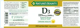 Label for D3 125 mcg (5000 IU)