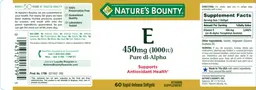 Label for E 450 mg (1000 IU) Pure DL-Alpha