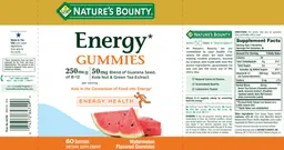 Label for Energy Gummies Watermelon Flavored Gummies