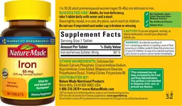 Label for Iron 65 mg (325 mg Ferrous Sulfate)