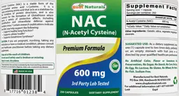 Label for NAC (N-Acetyl Cysteine) 600 mg