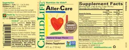 Label for Aller-Care Natural Grape Flavor