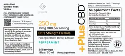 Label for PlusCBD Extra Strength Formula Peppermint 250 mg