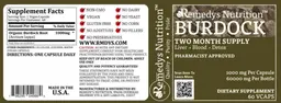 Label for Burdock 1000 mg