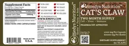 Label for Cat's Claw 1000 mg
