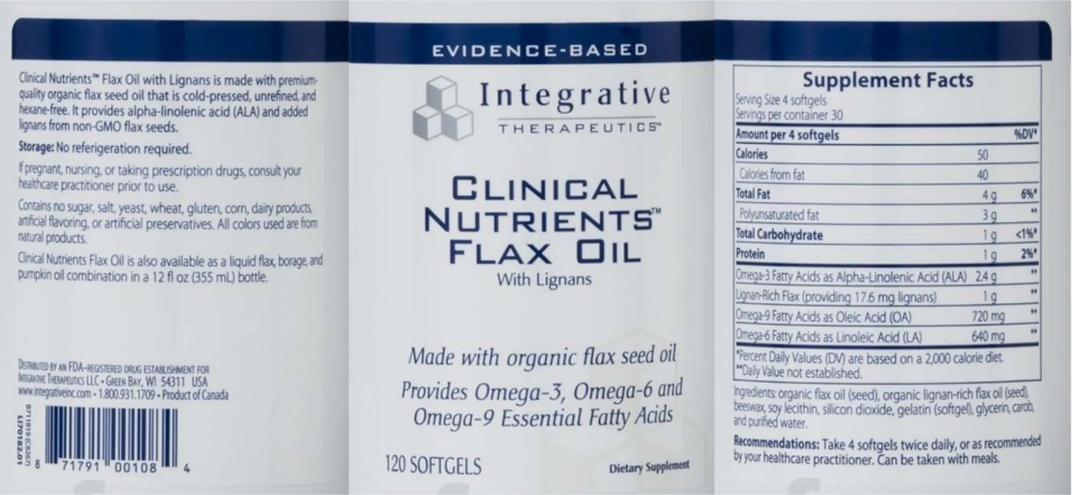 Label for Clinical Nutrients Flax Oil With Lignans