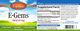 Label for E-Gems 100 IU (67 mg)