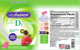 Label for Vitamin D3 75 mcg (3000 IU) Gummies Natural Strawberry Flavor