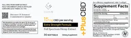 Label for PlusCBD Extra Strength Formula 15 mg